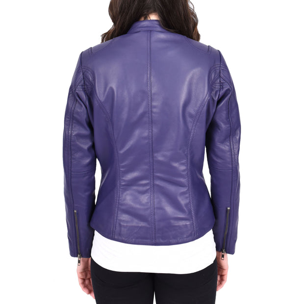 Womens Fitted Leather Biker Jacket Casual Zip Up Coat Jenny Purple-2