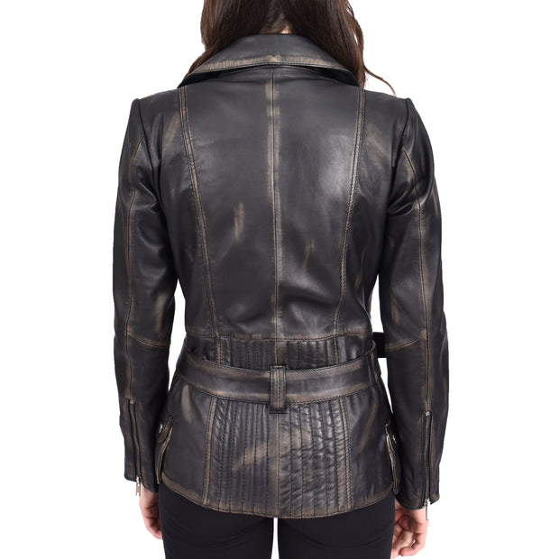 Womens Rub 0ff Leather Belted Jacket Hip Length With Zip Details Sandra