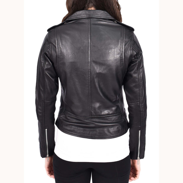 Womens Authentic Soft Leather Biker Jacket Slim Fit Jessie Black-2