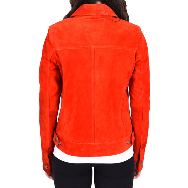 Womens Red Suede Trucker Jacket American Western Style Marisa