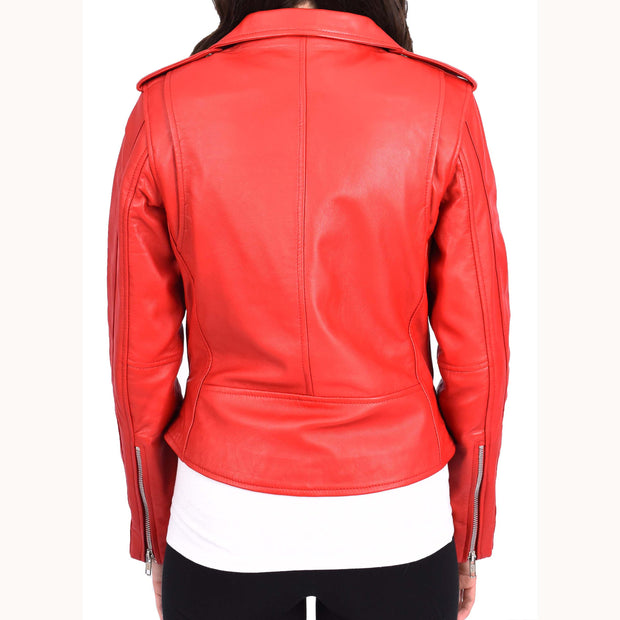 Womens Authentic Soft Leather Biker Jacket Slim Fit Jessie Red-2