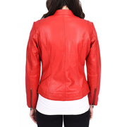 Womens Fitted Leather Biker Jacket Casual Zip Up Coat Jenny Red