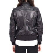 Womens Real Leather Bomber Jacket Black Diamond Quilted Fitted Varsity Storm