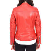 Womens Soft Leather Biker Jacket Red Casual Fitted Trendy Stylish Zoe