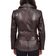 Womens Brown Leather Belted Jacket Hip Length With Zip Details Sandra