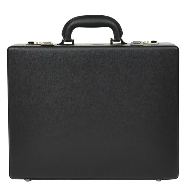 Classic Attache Case Black Faux Leather Dual Lock Slim Line Briefcase Bag Major