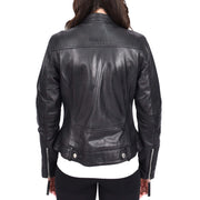 Womens Soft Leather Biker Jacket Black Casual Fitted Trendy Stylish Zoe