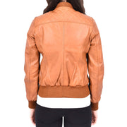 Womens Real Leather Bomber Jacket Tan Diamond Quilted Fitted Varsity Storm