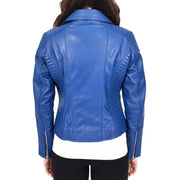Womens Designer Leather Biker Jacket Fitted Quilted Bonita Blue-2