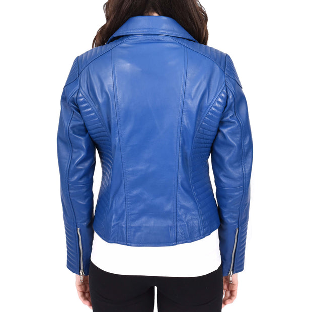 Womens Designer Leather Biker Jacket Fitted Quilted Bonita Blue-2