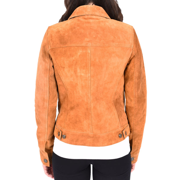 Womens Tan Suede Trucker Jacket American Western Style Marisa