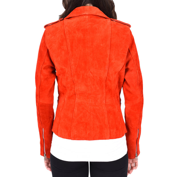 Womens Genuine Red Suede Biker Jacket - Rusty