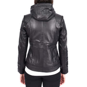Womens Genuine Black Leather Biker Style Jacket With Removable Hood Sally