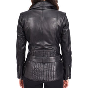 Womens Black Leather Belted Jacket Hip Length With Zip Details Sandra-2
