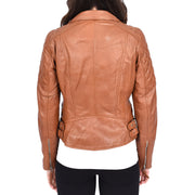 Womens Real Leather Jacket X-Zip Biker Style Fitted Quilted Liz Cognac