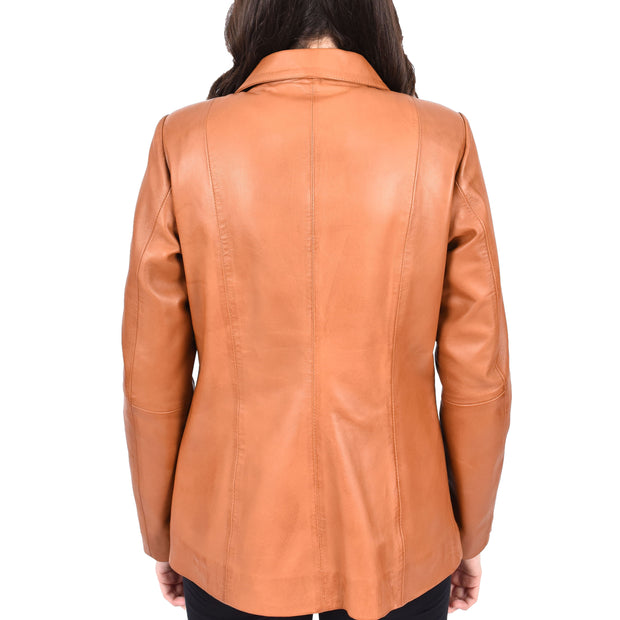 Womens Classic Semi Fitted Biker Real Leather Jacket Nicole Tan-2
