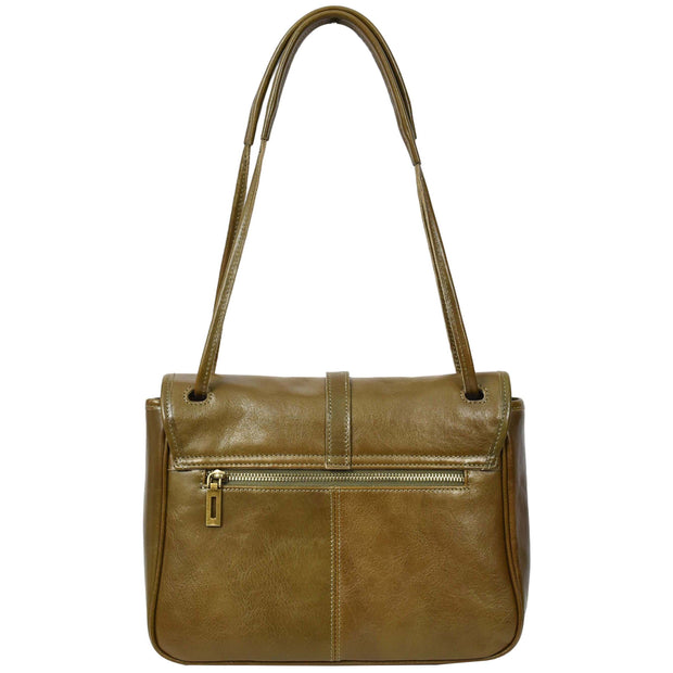 Ladies Leather Handbag 2-in-1 Shoulder Crossbody Bag Classic Organiser with Multiple Pockets Hilda Olive