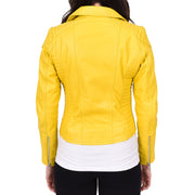Womens Designer Leather Biker Jacket Fitted Quilted Bonita Yellow-3