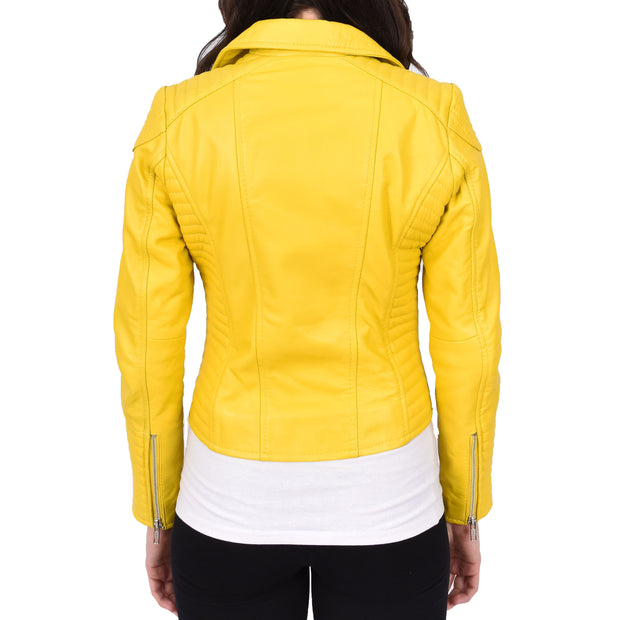 Womens Designer Leather Biker Jacket Fitted Quilted Bonita Yellow-3