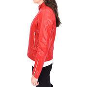 Womens Soft Red Leather Biker Jacket Designer Stylish Fitted Quilted Celeste