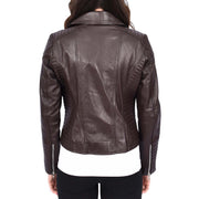 Womens Designer Leather Biker Jacket Fitted Quilted Bonita Brown-3