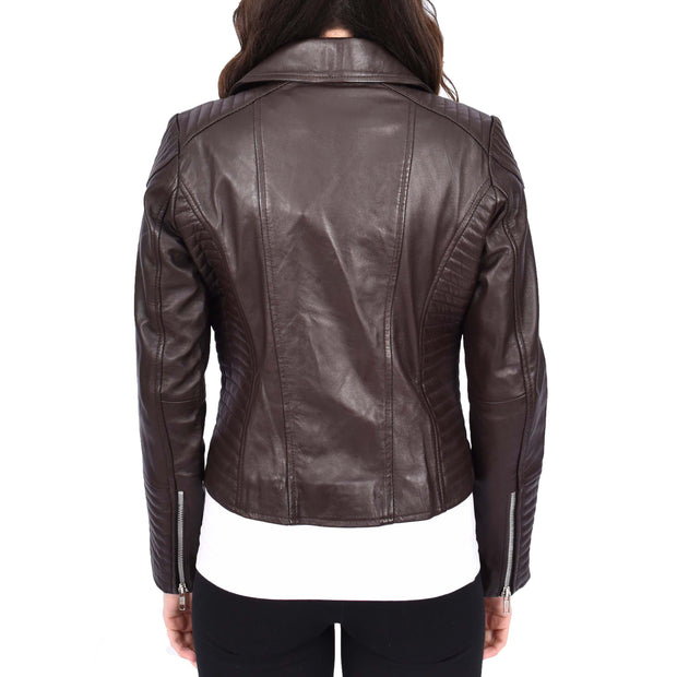 Womens Designer Leather Biker Jacket Fitted Quilted Bonita Brown-3