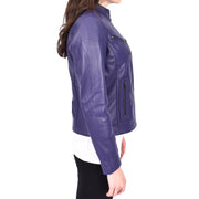Womens Fitted Leather Biker Jacket Casual Zip Up Coat Jenny Purple-3