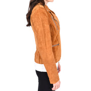 Womens Genuine X-Zip Fitted Biker Tan Suede Leather Jacket Rusty