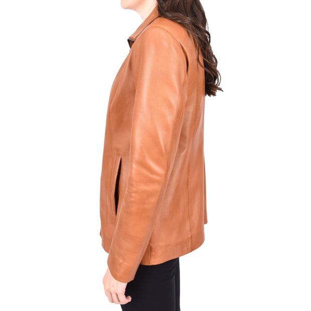 Womens Classic Semi Fitted Biker Real Leather Jacket Nicole Tan-3