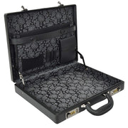 Classic Attache Case Black Faux Leather Dual Lock Slim Line Briefcase Bag Major