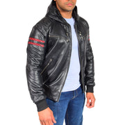 Mens Trendy Leather Hoody Black Fitted Soft Lambskin Bomber Jacket Dante