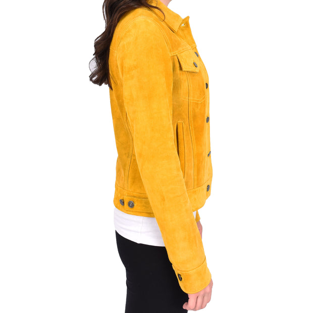 Womens Yellow  Suede Trucker Jacket American Western Style Marisa