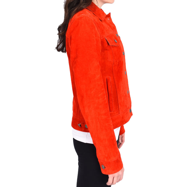 Womens Red Suede Trucker Jacket American Western Style Marisa