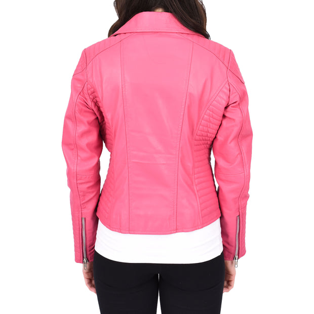 Womens Designer Leather Biker Jacket Fitted Quilted Bonita Pink-3