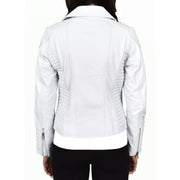 Womens Designer Leather Biker Jacket Fitted Quilted Bonita White-3