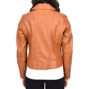 Womens Designer Leather Biker Jacket Fitted Quilted Bonita Tan-3
