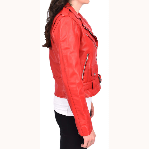 Womens Authentic Soft Leather Biker Jacket Slim Fit Jessie Red-3