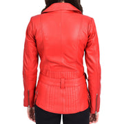 Womens Red Leather Belted Jacket Hip Length With Zip Details Sandra