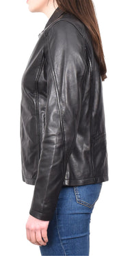 Womens Soft Black Leather Jacket Casual Biker Style Fitted Zip Fasten Aira