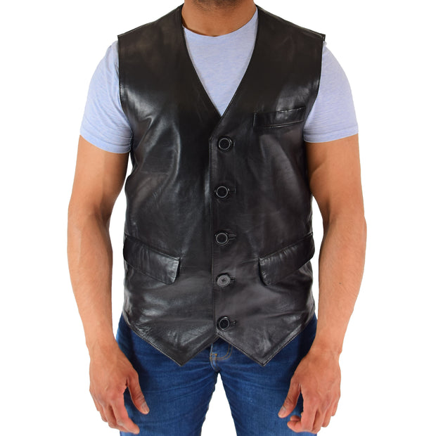 Mens Real Leather Waistcoat Black Soft Trendy English Style Full Leather Gilet Liam