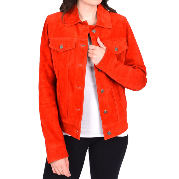 Womens Red Suede Trucker Jacket American Western Style Marisa