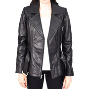 Womens Black Leather Belted Jacket Hip Length With Zip Details Sandra-4
