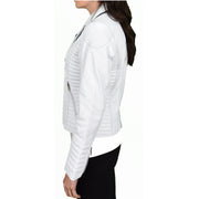 Womens Designer Leather Biker Jacket Fitted Quilted Bonita White-4
