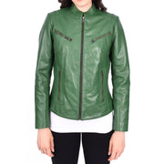 Womens Fitted Leather Biker Jacket Casual Zip Up Coat Jenny Green-4
