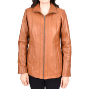 Womens Classic Semi Fitted Biker Real Leather Jacket Nicole Tan-4