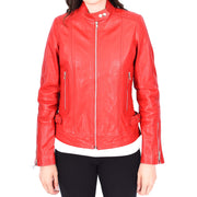 Womens Soft Red Leather Biker Jacket Designer Stylish Fitted Quilted Celeste