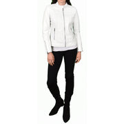 Womens Genuine Leather Biker Jacket Zip Casual Naomi White-4
