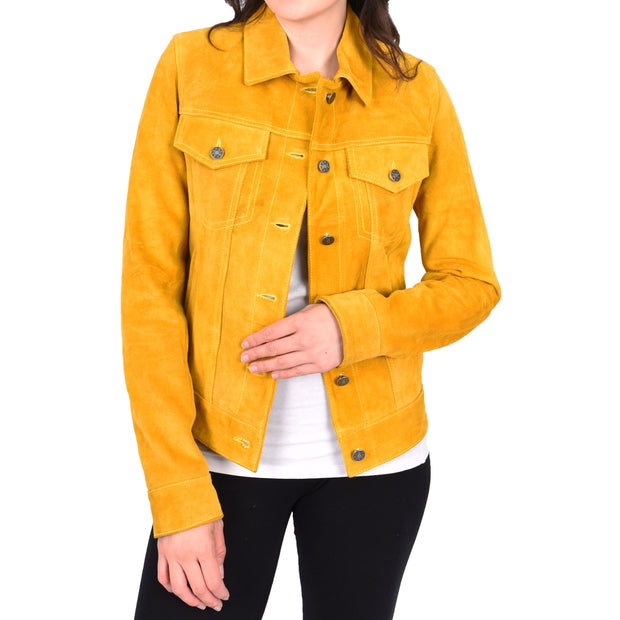 Womens Yellow  Suede Trucker Jacket American Western Style Marisa