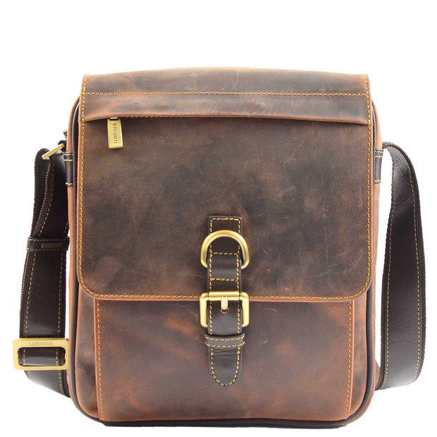 Real Leather Messenger Shoulder Organiser Vintage Bag A110 Tan 4