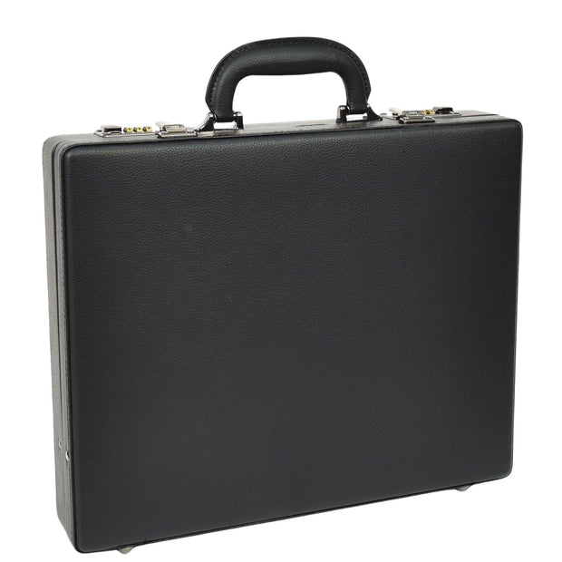 Classic Attache Case Black Faux Leather Dual Lock Slim Line Briefcase Bag Major
